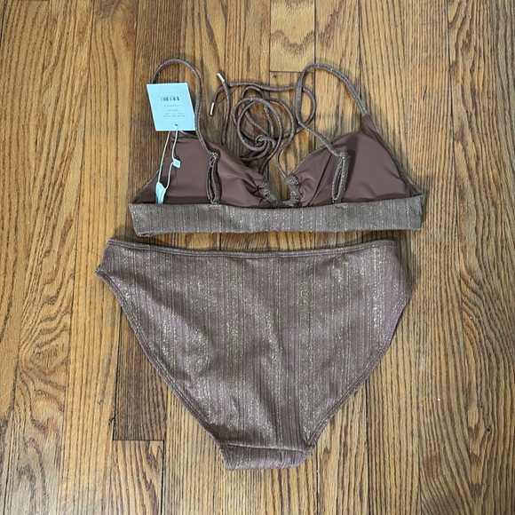 Andie Bikini Set The Casablanca Top Bikini Bottom Latte Sparkle size Small NWT - Picture 5 of 13
